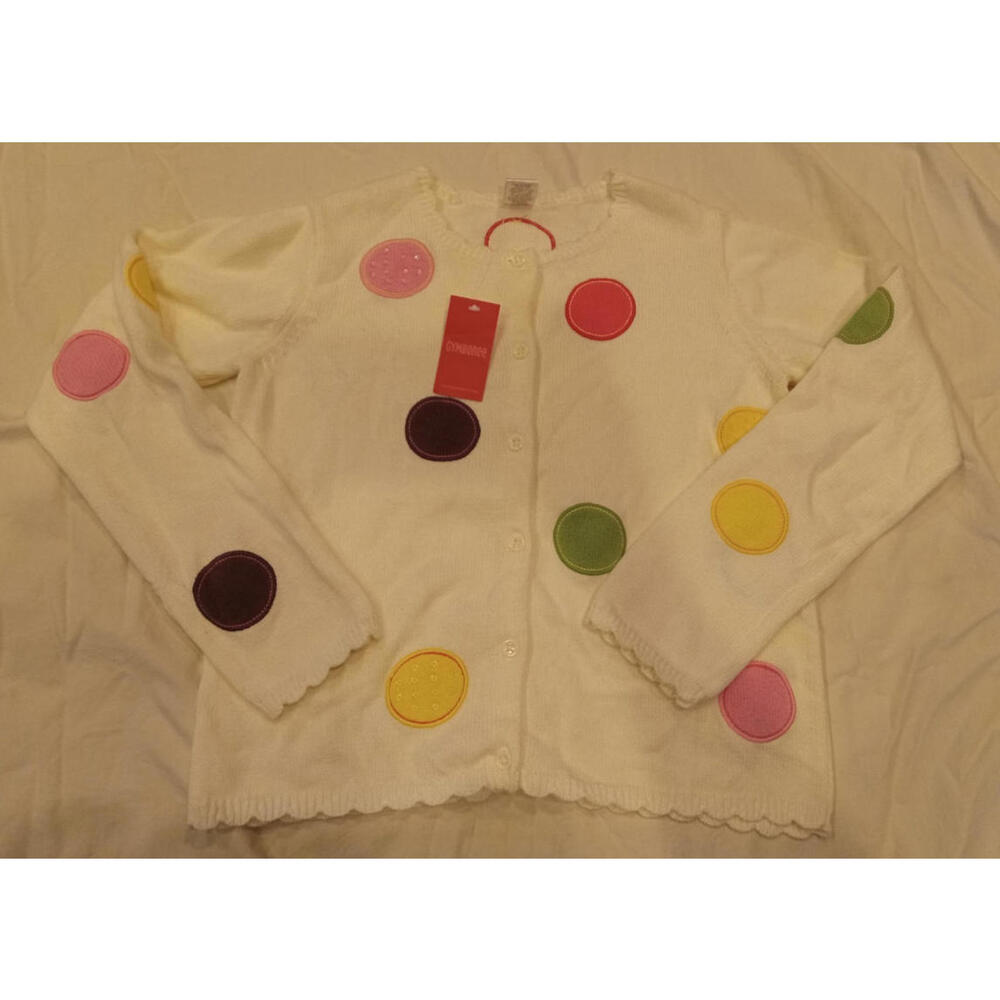Gymboree Girl's Size Large 10-12 White Long Sleeve Button Down Sweater Polka Dot